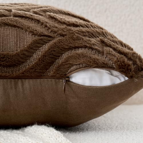 MIULEE Dark Brown Throw Pillow Covers 18x18 Inch, Soft Winter Plush Faux Wool Couch Pillow Covers Set of 2 Decorative Farmhouse Boho Throw Pillows for Sofa Living Room Bed - color: Dark Brown, size: 18" x 18" (Pack of 2)