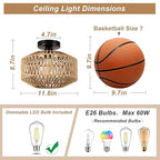 Boho Light Fixtures Ceiling Mount,Mini Rattan Chandelier Light Fixture with Dimmable LED Bulb,Hand Woven Ceiling Light Fixtures Flush Mount for Hallway Bedroom Kitchen Entryway Living Room - color: B-brown