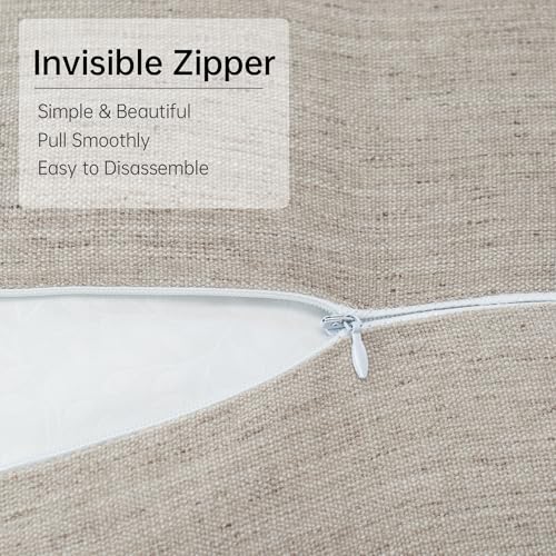 Chenille Linen Throw Pillow Covers 18x18 Set of 2, Thick Textured Boho Pillow Covers, Farmhouse Decorative Pillow Covers, Neutral Vintage Accent Covers for Couch Sofa Bed, Light Brown - color: Light Brown, size: 18" x 18" (Pack of 2)