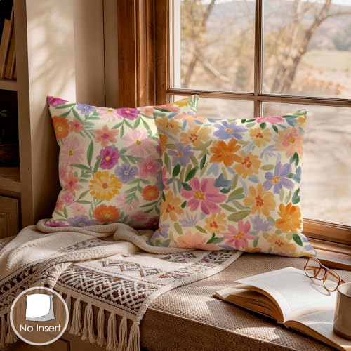 OBSEDE Impressionist Floral Decorative Throw Pillow Covers, Set of 4 Soft Linen Cushion Cases 18x18 Inch for Sofa Decor - color: Impressionist Floral