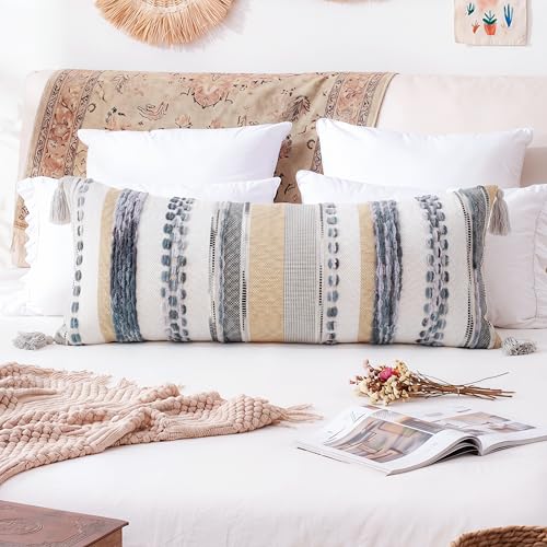 PANOD Boho Long Lumbar Throw Pillow Cover 16 x 36 Grey, Chenille Morocan Extra Long Pillow Case Cover, Decorative Long Pillow for Bed Couch Sofa Farmhouse - color: Grey Tone, size: 36" x 16" (Pack of 1)
