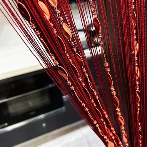 ave split 100cmX200cm Decorative Door String Curtain Beads Wall Panel Fringe Window Room Divider Blind for Wedding Coffee House Parts Door Divider Beads Tassel Screen Decoration (red Wine 25) - color: Red Wine 25