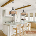20" Rattan Farmhouse Chandelier Light Fixtures,5-Light Rustic Rattan Pendant Lighting with Woven Wicker Shade Boho Black Hanging Ceiling Light for Dining Room Living Room Kitchen Island Bedroom - color: V-Weave Round Rattan, size: 5 light 20 inches