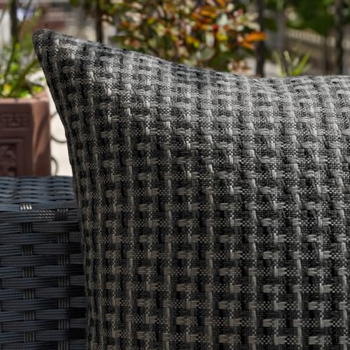 Kevin Textile Outdoor Waterproof Throw Pillow Covers Pack of 2 Farmhouse Decorative Cushion Covers for Garden Patio Tent Balcony Bench Couch Sofa 16x16 Inch, Black - color: Black, size: 16" x 16" (Pack of 2)