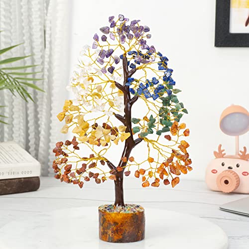 Crocon® 7 Chakra Crystals Tree of Life Birthday Gifts for Women, Men & Friends | Home & Office Decor, Money Tree Healing Crystals Gift | Mom Gift Ideas Housewarming Gifts New Home Sister & Dad - color: Seven Chakra Tree