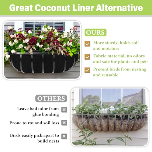 Riare 6 Pack 24 Inch Black Felt Window Box Liners- Fabric Trough Planter Basket Liners Replacement, Non-Woven Hanging Plant Liner for Wall Hanging Basket, Garden Fence Railing (Avoid Bird Nesting) - size: 24inch