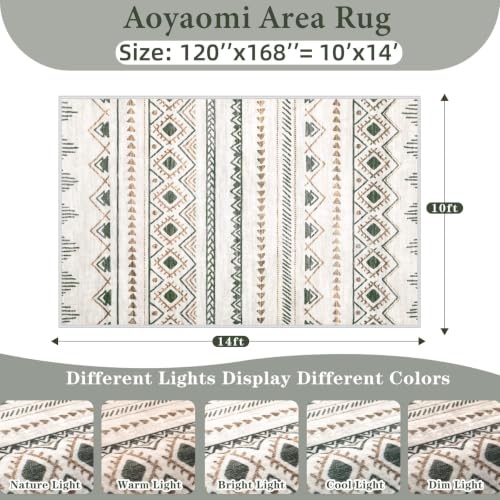 Area Rug for Living Room 10x14: Large Washable Boho Moroccan Rugs Geometric Neutral Rug, Non-Slip Foldable Morden Farmhouse Indoor Floor Carpet for Bedroom Dining Room Home Office（Brown Green,10'x14'） - color: Brown/Green, size: 10' X 14' (Rectangular)