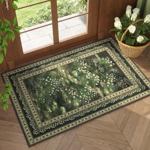 Rugcomf 2x3 Rug Impressionist-Style Vintage Indoor Door Mat Machine Washable Small Area Rug Non-Slip Low Pile Throw Rugs for Entryway Kitchen Front Door Indoor Entrance Entry Kids Room, Green - color: Green, size: 2' x 3' (Rectangular)