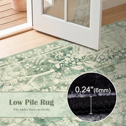 8x10 Area Rugs for Living Room, Large Washable Rug Cute Vintage Distressed Non Slip Bedroom Carpet, Low Pile & Thin Floral Rug for Dining Room Farmhouse Nursery Playroom Home Office, Sage Green - color: Cute | Sage Green, size: 8' x 10' (Rectangular)
