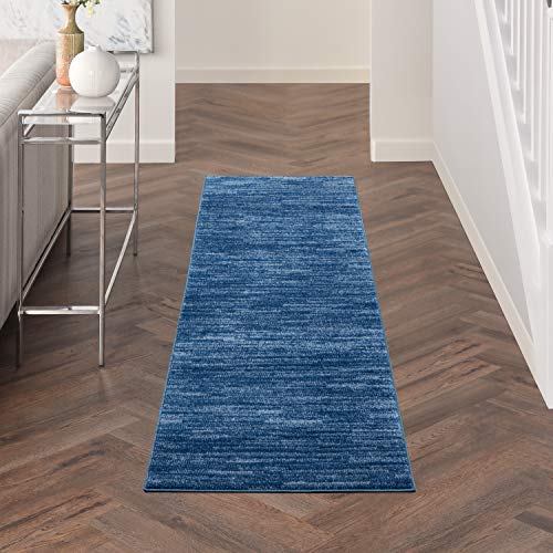 Nourison Home Nourison Essentials Navy Blue 2'2" x 7'6" Area Rug - Easy Clean, Non Shedding, Bed Room, Living Room, Dining Room, Kitchen (8' Runner) - color: Navy Blue, size: 2'2" x 7'6" (Runner)