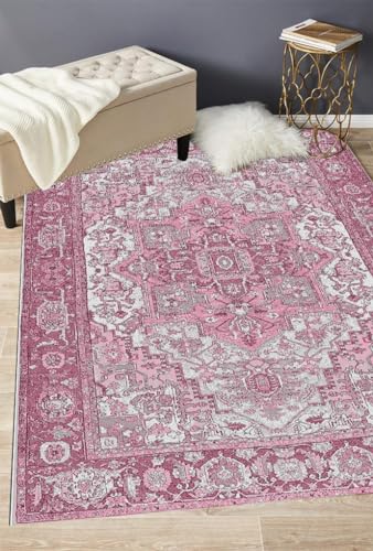 Traditional Medallion Distressed Grey Pink Area Rug 2x6 Washable Soft Oriental Antique Rug for Livingroom Bedroom Diningroom Premium Office Hallway Carpet - color: F, size: 2' x 6' (Rectangular)