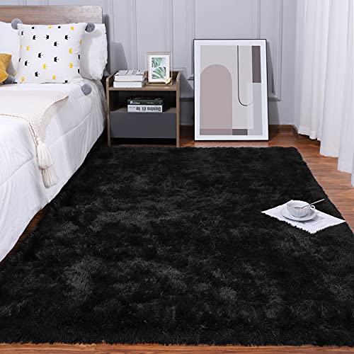 Kelarea Area Rug for Living Room, 4x6 Non-Slip Black Rug Fluffy Soft Shag Rugs, Fuzzy Shaggy Plush Carpet for Bedroom, Nursery Rooms, Home Dorm - color: Black, size: 6' x 4' (Rectangular)