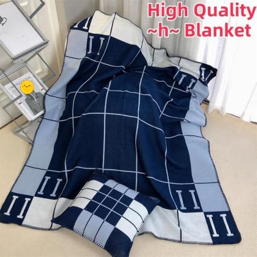 Fcteap h Blanket Soft Throw Blanket Faux Fleece Cashmere Plaid Warm Shawl Thick Knitted Plush Cozy Comfy for Women Throw Blanket for Sofa Couch Bed Queen King Size 55x66 in (Navy Blue) - color: Navy Blue