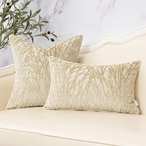 Yangest Beige Twigs Greenish Throw Pillow Cover Branches Velvet Cushion Case Neutral Pillowcase for Sofa Couch Bedroom Living Room Home Decor,20x20 Inch - color: Beige, size: 20" x 20" (Pack of 1)