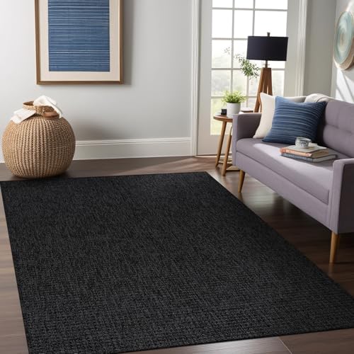Beverly Rug Easy Jute Large Rug 9x12 Solid Washable Durable Outdoor Indoor Area Rugs for Living Dining Room Patio Office Stain Resistant Non Shedding Indoor Outside Carpet (9 x 12 Dark Gray) - color: Dark Gray, size: 9' x 12' (Rectangular)