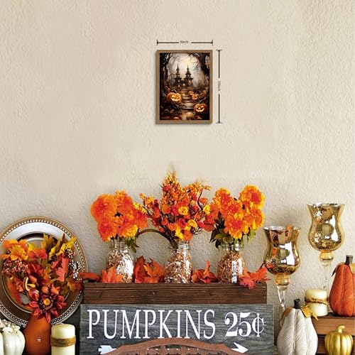 Framed Vintage Halloween Wall Art - Spooky Haunted House Canvas Print, Gothic Halloween Wall Decor, Fall Pumpkin Picture Painting for Living Room Bedroom Home, 8x10in Wood Frame - color: Magic Castle, size: 10"L x 8"W