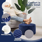 Tiita Round Stuffed Pouf Ottoman, Stripe Faux Fur Poufs with Foam Chunk Filling, Furry and Fluffy Pouf 21×21×12 inch Foot Stool Storage Ottoman,Puff Office Foot Rest for Couch Living Room, Navy Blue - color: Striped Round Navy Blue
