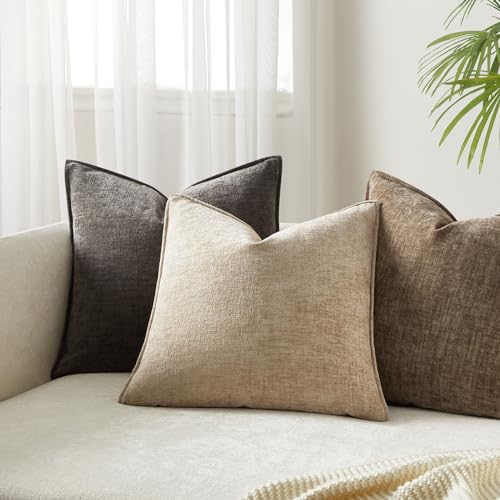 JUSPURBET 24x24 Pillow Covers Set of 2 Decorative Throw Pillow Covers Case for Couch Sofa Bed Soft Chenille Cushion Covers with Hidden Zipper for Home Decor Living Room,Beige - color: Beige, size: 24" x 24" (Pack of 2)