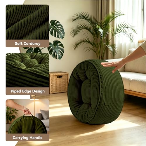 11" Washable Round Floor Pillow for Adults Thick Meditation Cushion for Sitting Large Yoga Pillows on Floor Ottoman to Elevate Leg for Tatami Living Room,22x22 Inch, Green - color: Green