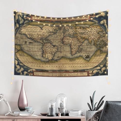 MOUNDHONG Retro World Map Clound Tapestry Wall Hanging, Art Tapestry Retro Wall Art Large Wall Tapestries for Bedroom College Dorm Living Room Decor 60 x 90 in - color: World Map - 2, size: 60"L x 90"W