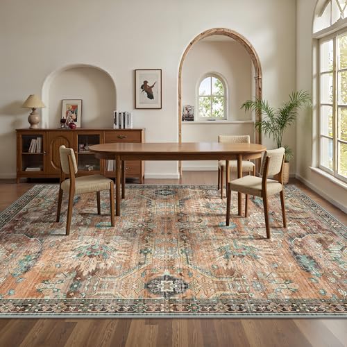 8x10 Area Rugs, Vintage Retro Soft Washable Rug, Non-Slip Low Pile Rugs for Living Room, Bedroom, Dining Room, Stain Resistant Home Decor Rug (Vintage Orange/Brick) - color: N-vintage Orange/Brick, size: 8x10