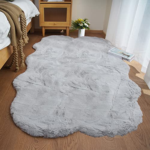 Ghouse Soft Faux Sheepskin Fur Rug 4x6 Grey Fluffy Bedside Rugs Plush Rug Shag Nursery Carpet Area Rugs for Living Room Bedroom Playing Room Decor - color: Grey, size: 4*6 Sheepskin