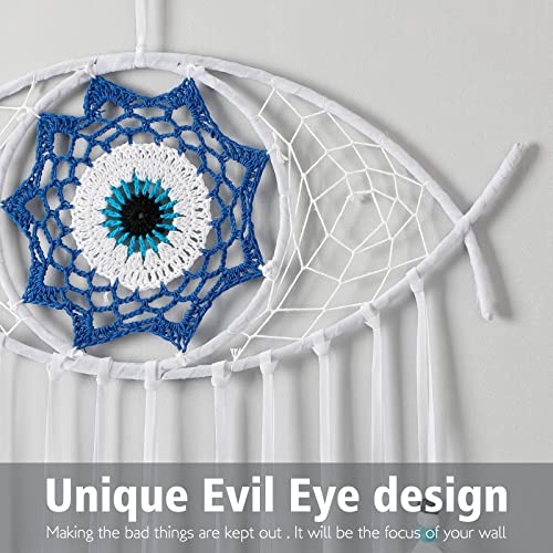 Dremisland Evil Eye Dream Catcher-White Dream Catchers Handmade Feather Evil Eye Wall Hanging Ornament Home Decoration for Bedroom Livingroom Yard, Blessing Craft Gift Bring Good Luck (Pure White) - color: Pure White