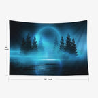 EMMTEEY Moon Tapestry - Moonlight Shine Dark Natural Scene with Reflection in Water - Neon Blue Tree - 60x40 - Dorm Tapestry