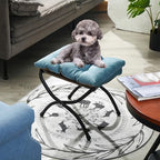 15" Foldable Foot Stool Ottoman with Metal Frame - Washable Blue Upholstered Indoor/Outdoor Footrest for Living Room, Bedroom, Patio - Space-Saving Compact Design - color: Blue