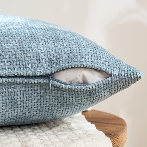 MIULEE Pack of 4 Couch Throw Pillow Covers 18x18 Inch Neutral Blue Soft Decorative Chenille Pillow Covers Farmhouse Accent Cushion Covers for Boho Western Spring Coastal Decor Sofa Bed Living Room - color: Neutral Blue, size: 18" x 18" (Pack of 4)
