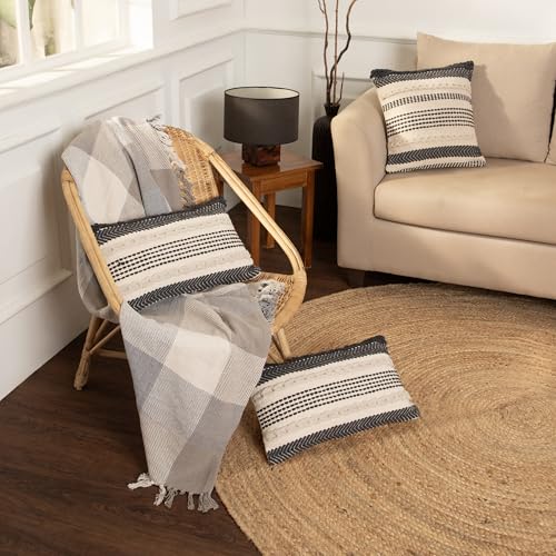 · REDEARTH · Boho Textured Throw Pillow Cushion Covers - Cotton Lumbar Woven Tufted Decorative Farmhouse Cases Set for Couch, Sofa, Bed, Dining, Covered Patio (12"x 20", Precis Descant Gray) Pack of 2 - color: Precis Descant Gray, size: 12" x 20" (Pack of