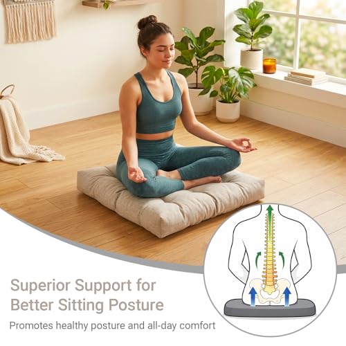 Large Square Floor Cushions Set of 2, 22 x 22 Inch with Non-Slip Bottom, Memory Foam Floor Pillow for Sitting, Meditation & Yoga, Soft Supportive Floor Seating Cushion for Adults & Kids (2, Oatmeal) - color: Oatmeal
