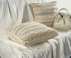 GRUHUM Handmade Boho Throw Pillow Covers Bohemian Chic Farmhouse Style, Accent Woven Indoor & Outdoor Pillow Cushion Cases for Couch, Bed, Chair, Sofa, Bench, Home Decor – Set of 2, 18"x18" - Cream
