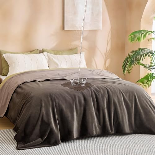 Bedsure Waterproof Blanket for Bed Queen Size 86"x90"- Soft Flannel Fleece Leakproof Throw Blanket, Couch Cover Protector for Large Dogs Pet for Camping, Travel, Coffee Brown - color: Coffee Brown, size: Queen(86x90")
