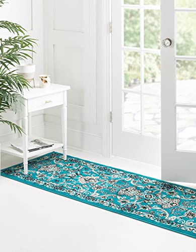 Unique Loom Sialk Hill Collection Area Rug - Washington (2' 2" x 8' 2" Runner Turquoise/Black) - color: Turquoise/Black, size: 2'2" x 8'2" (Runner)