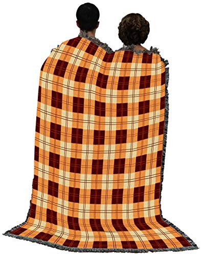 Pure Country Weavers Plaid Blanket Mango Orange Yellow - Patterns Gift Tapestry Throw Woven from Cotton - Made in the USA (72x54) - color: Mango Orange Yellow