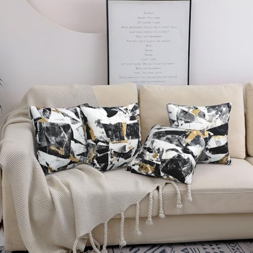 Black White Abstract Throw Pillow Covers 18 X 18 Inch Set of 4 Decorative Cushion Cover Home Decor for Sofa Chair Couch Bedroom Living Room - color: Black White Abstract