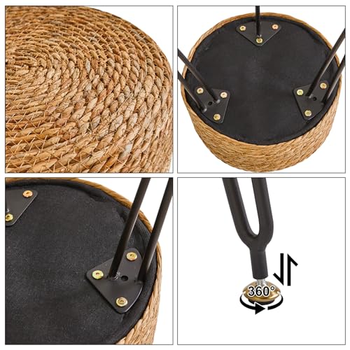 YMYNY Pouf Ottoman, Handmade Natural Water Hyacinth, Pastoral Style Footrest, Footstool with 4 Metal Legs Round Vanity Stool for Bedroom, Hallway, Living Room 12.59"L×12.59"W×17.71"H Natural UHBD029N - color: Natural Color