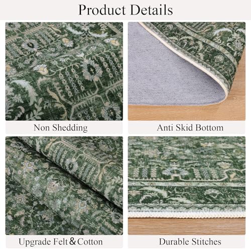 U'Artlines Entryway Rug 2'x3' Non Slip Washable Indoor Door Mat Ultra Soft Kitchen Floor Rugs with Rubber Backing Small Boho Area Carpet for Bedroom Laundry Bathroom(Green＆Beige) - color: Green＆beige, size: 2' x 3' (Runner)