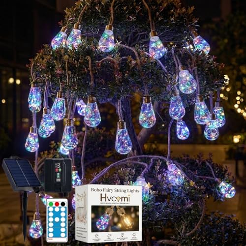 Boho Fairy String Lights Outdoor Backyard Solar String Lights LED for Garden Patio Porch Decor USB Waterproof Shatterproof Bulbs 8 Modes Edison Night Lamp Party Gift(33ft 24Lights,Colorful Remote) - color: 33ft 24Lights, size: Colorful Remote