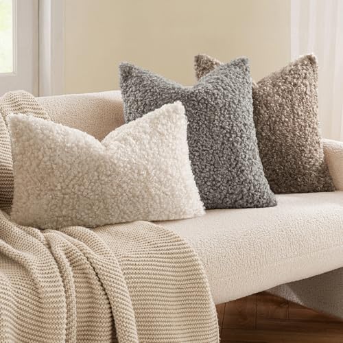 MIULEE Pack of 2 Throw Pillow Covers 16x16 Inch Neutral Khaki Faux Fur Decorative Sherpa Pillow Covers Fuzzy Accent Soft Sheepskin Fleece Cushion Cases for Boho Home Decor Couch Living Room Bed - color: Khaki, size: 16" x 16" (Pack of 2)