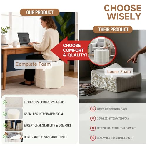 Tiita Floral Pouf Ottoman, Foot Stools Ottoman with Foam Chunk Filling, Puff Foot Rest for Couch, Living Room, Kids Room, Cream - color: Flower Beige