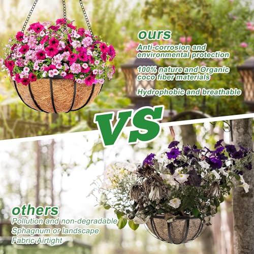 Y&M 4Pack 12 Inch Hanging Basket Liners, Replacement Coconut Fiber Basket Liners, Coco Coir Plant Liners for 12inch Flower Planters and Outdoor Garden Plants - color: 4pcs 12in Round