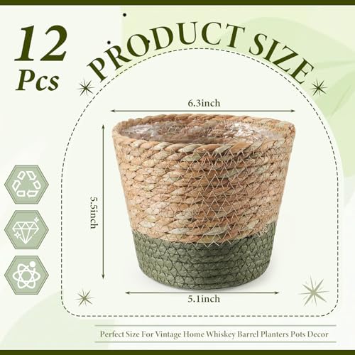 AceOrbit 12 Pcs Wicker Plant Basket Bulk with Liners Woven Planter Baskets Bulk for Indoor Outdoor Seagrass Plants Woven Wicker Baskets for Flower Pots Cover and Room Decor (Small,Farmhouse) - color: Farmhouse, size: Small