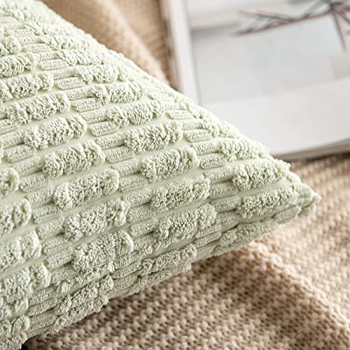 MIULEE Pack of 2 Spring Corduroy Decorative Throw Pillow Covers 16x16 Inch Soft Boho Striped Pillow Covers Modern Farmhouse Home Decor for Summer Sofa Living Room Couch Bed Light Green - color: Light Green, size: 16" x 16" (Pack of 2)