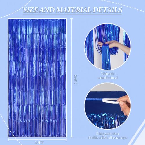 DECOCKRAT 2 Pack Foil Fringe Backdrop - Royal Blue Shiny Tinsel Curtains for Party Decoration/Photo Booth Props - 3.3x6.6 FT Metallic Foil Backdrop for Birthday, Wedding, Graduation, Christmas. - color: Royal Blue