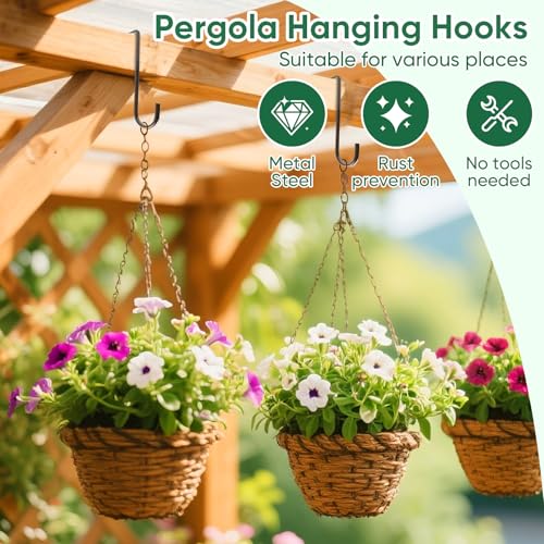 ESFUN 6 Pack 2 x 6 inch Fence Hooks Patio Hooks Brown Powder Coated Steel Hangers fits Easily for Vinyl Fences Indoor & Outdoor Hanging Lights, Plants & Planters, Bird Feeder, Pool Equipment