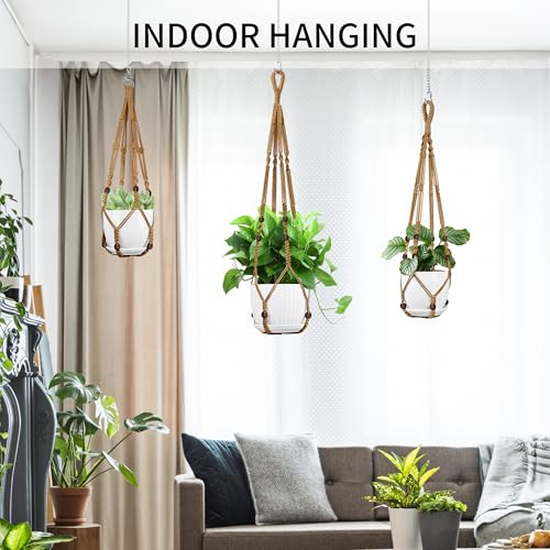 Macrame Plant Hanger - Fits 4-13 Inch Pots, 35"/29"/23" Different Sizes Set, Hanging Planter Holder for Indoor Outdoor, Cotton Rope Boho Home Decor, Brown - color: Brown, size: 35+29+23in