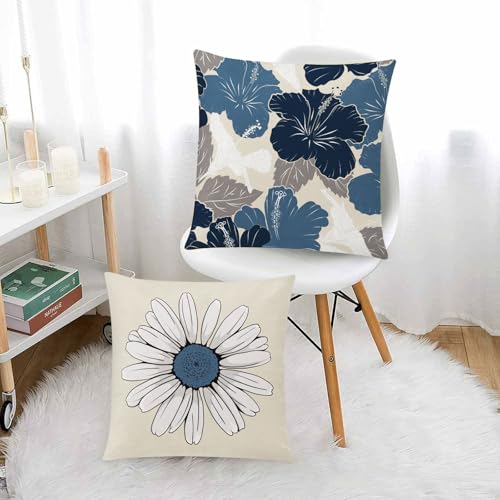 COMMINY Blue White Pillow Covers 20x20 Set of 6, Daisy Flower Throw Pillow Cover Case, Modern Floral Couch Pillow Cover for Sofa Living Room Farmhouse Home Decor - color: Blue White Beige, size: 20" x 20" (Pack of 6)
