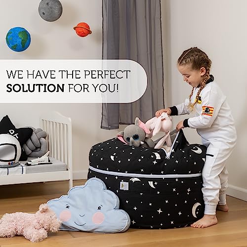 SMART WALLABY Stuffed Animal Storage Bean Bag Chair | 2 Sizes in 1 | 100% Cotton Washable Kids’ Plush Toys Organizer | XL to XXL Expandable Premium Soft Toys Pouf Starry Night - color: Starry Night